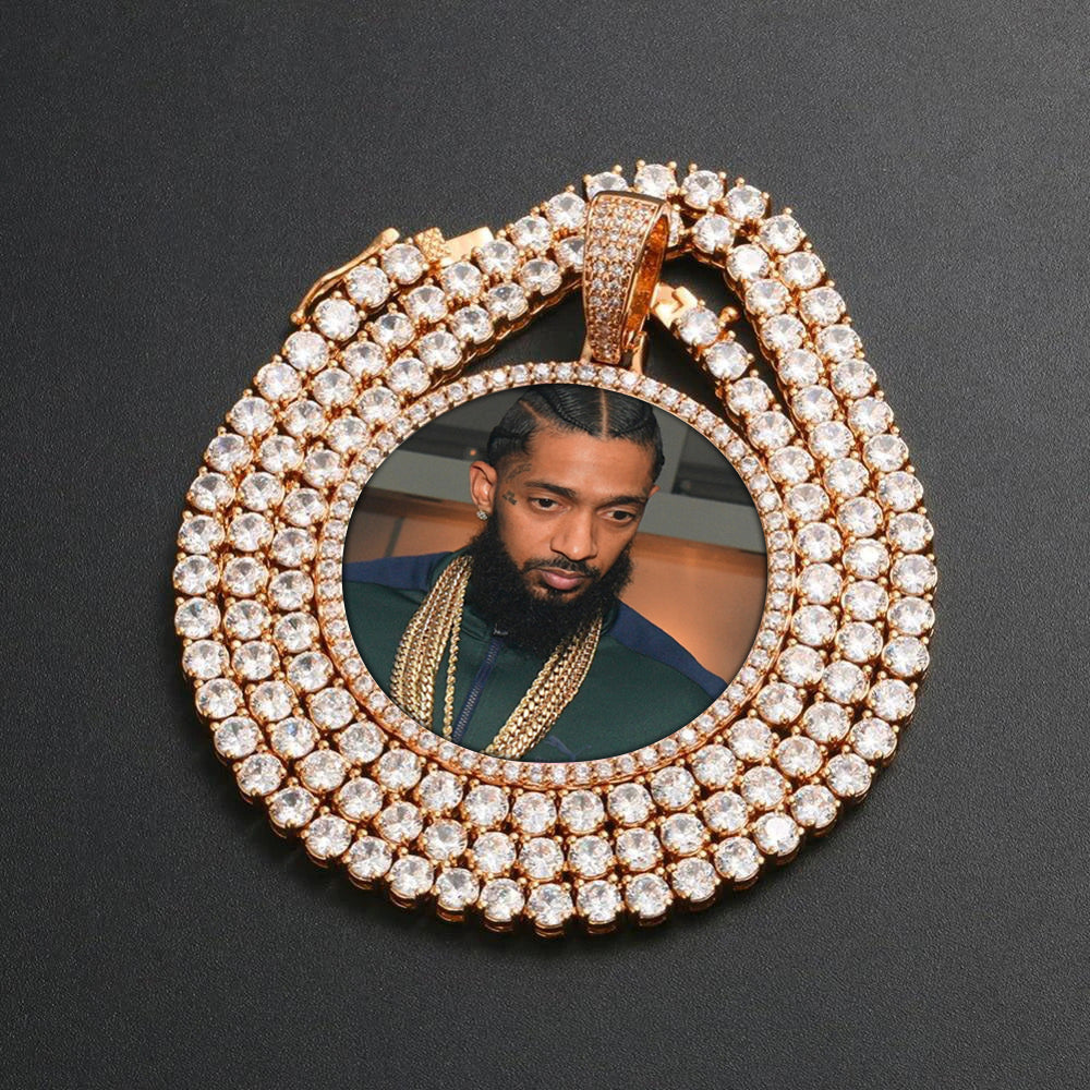 Picture Pendant Necklace With Custom Message Card- Custom Medallion Necklace With Tennis Chain