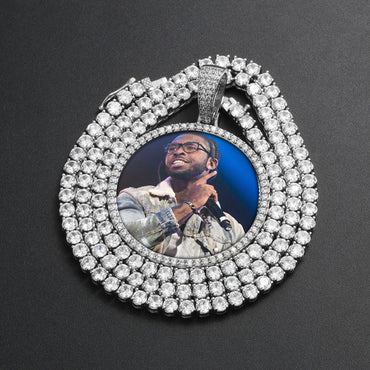 Picture Pendant Necklace With Custom Message Card- Custom Medallion Necklace With Tennis Chain