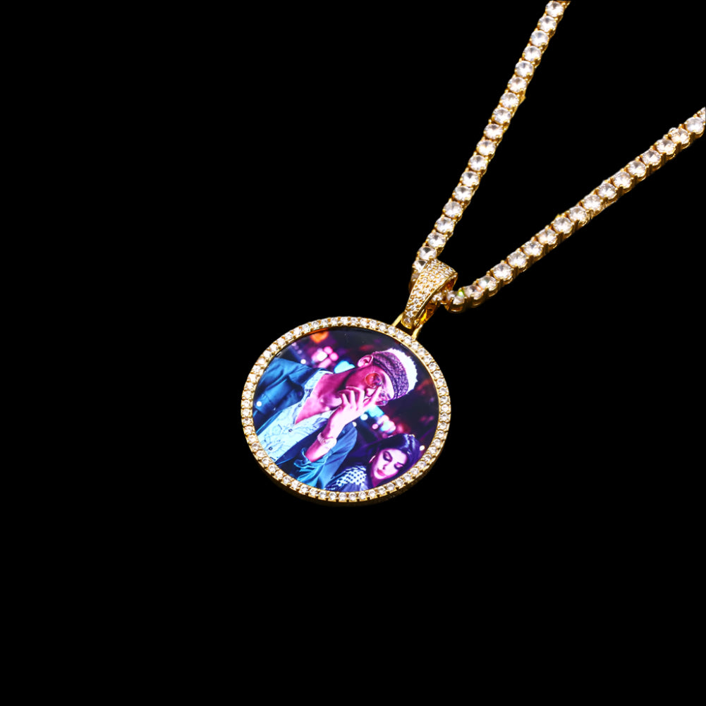 14K Gold Plated Personalized Photo Medallions Necklace For Men