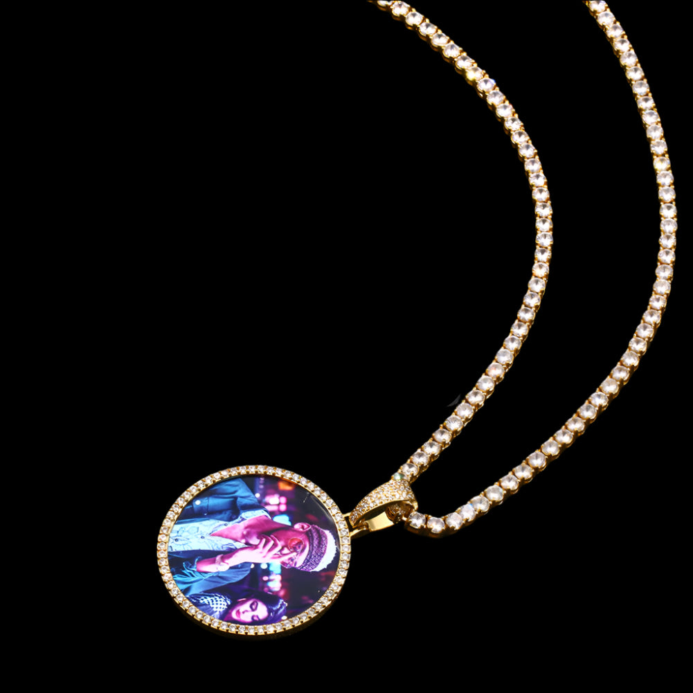 14K Gold Plated Personalized Photo Medallions Necklace For Men