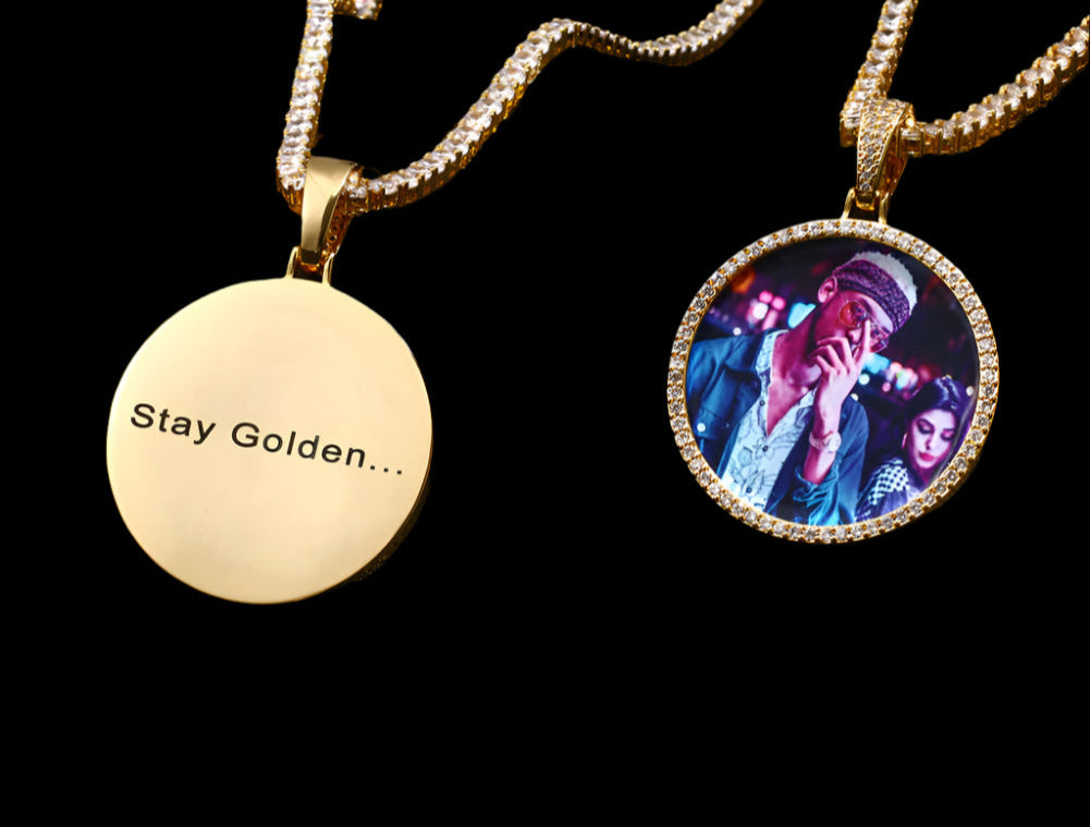 14K Gold Plated Personalized Photo Medallions Necklace For Men