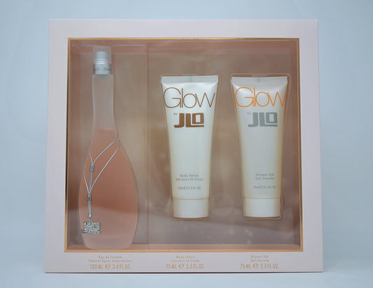 JLO GLOW (W) 3PC SET(3.4oz edt sp, 2.5oz Body Lotion, 2.5oz Shower Gel)
