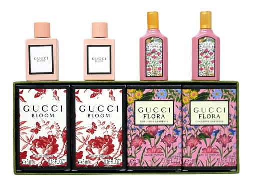 GUCCI (W) 4PC TRAVEL SET SET (2x5 ML GUCCI BLOOM edp, 2 x 5ML GUCCI FLORA)