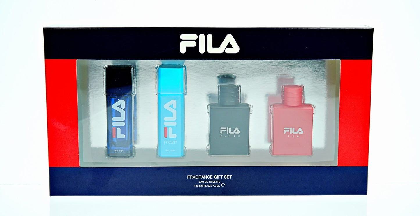 FILA FRAGRANCE (M) 4 PC MINI SET(4x7 0.25oz EDT SP Fila Men, Fresh, Black, Red)