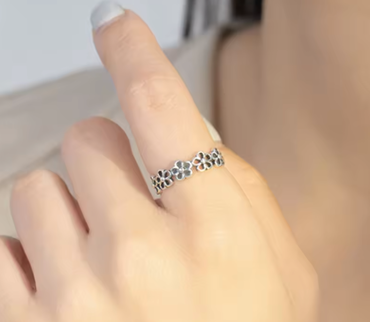 Black Flower Ring 925 Silver