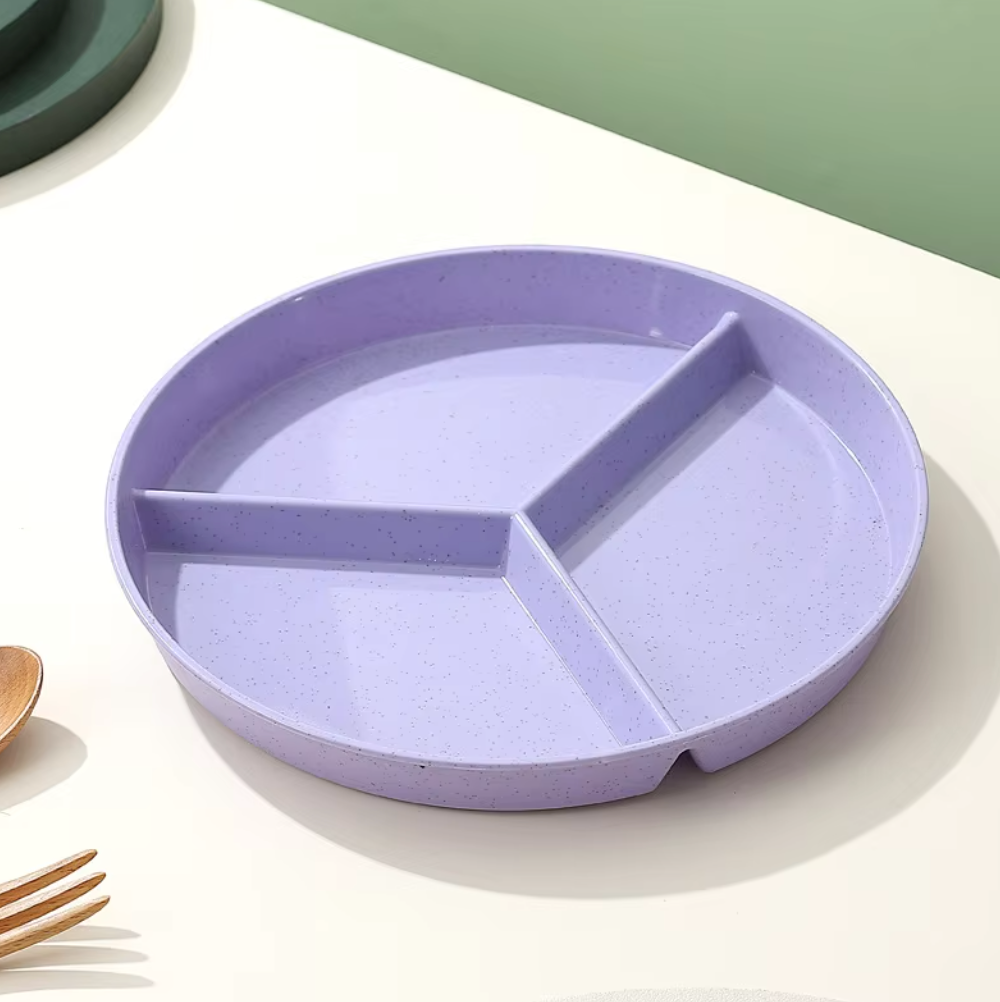 3-Section Eco-Friendly Divided Plate – Reusable & Wheat Straw Made 🌾✨