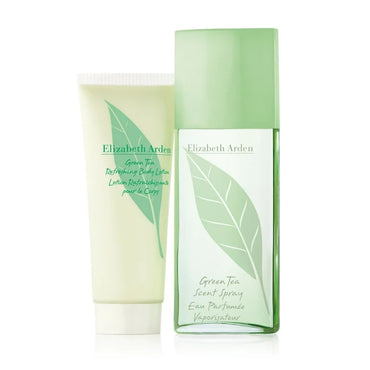 ELIZABETH ARDEN GREEN TEA 2PC SET (3.3oz Scent Spray, 3.3oz Body Cream) GREEN BOX