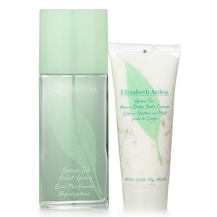 ELIZABETH ARDEN GREEN TEA 2PC SET (3.3oz Scent Spray, 3.3oz Body Cream) GREEN BOX