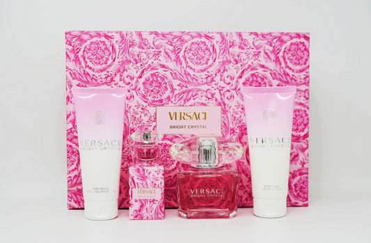 VERSACE BRIGHT CRYSTAL(W) 4PC SET(3.0oz edt sp, 3.4oz B/L, 3.4oz S/G,5ml spl)