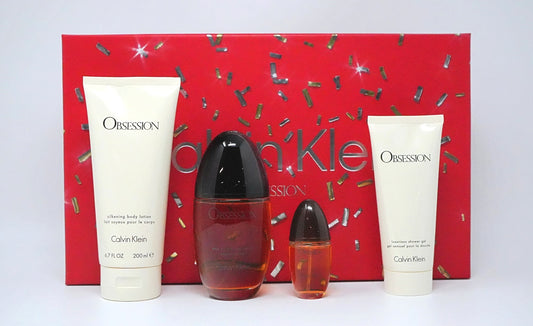 CALVIN KLEIN OBSESSION (W) 4PC SET(3.4oz edp sp,6.7oz Body Lotion,3.4oz Shower Gel,15ml edp sp)