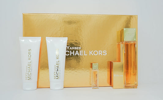 MICHAEL KORS SEXY AMBER (W) 4PC SET (3.4oz edp sp, 3.4oz B/L,3.4oz S/G,5 ml edp spl)