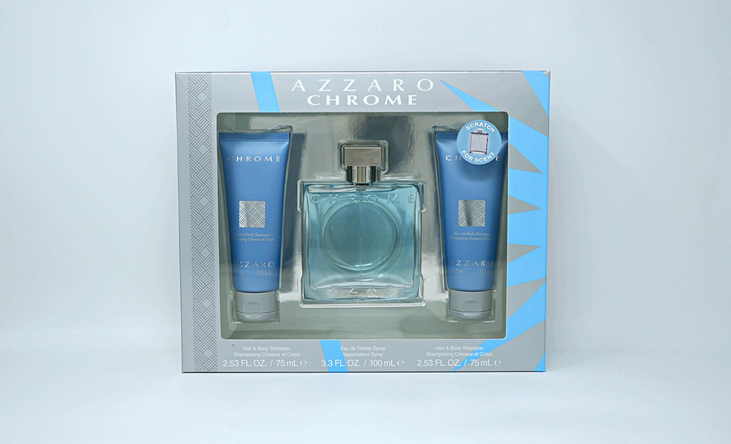 AZZARO CHROME (M) 3PC SET (3.3oz EDT sp, 2x2.53oz Hair and Body Shampoo)