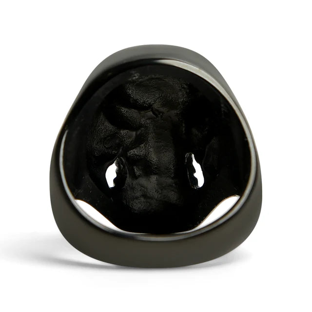 Black Grinning Skull Ring