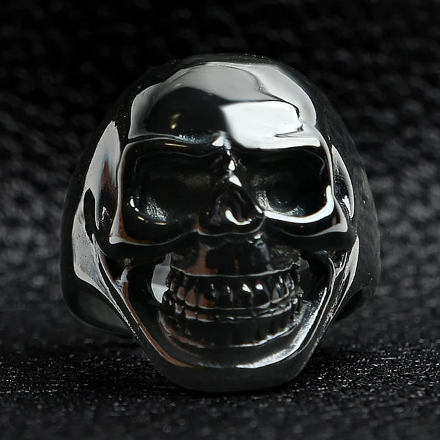 Black Grinning Skull Ring