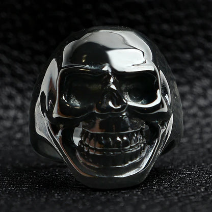 Black Grinning Skull Ring