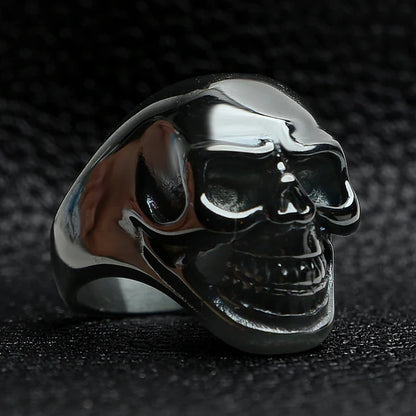 Black Grinning Skull Ring