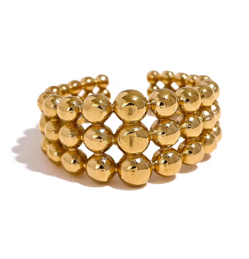 Round Beads Ring 18K PVD