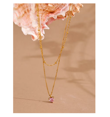 Pink Zircon Necklace 18K PVD