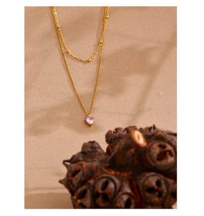 Pink Zircon Necklace 18K PVD