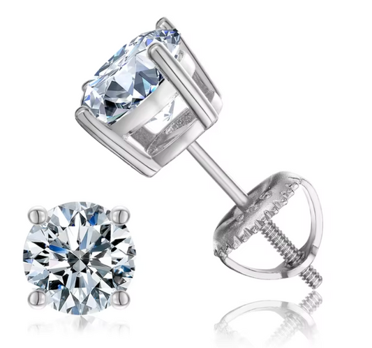 Stud 4 Prong 925 Silver Moissanite