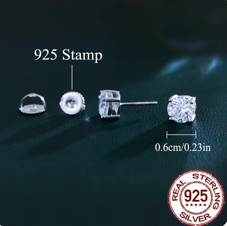 Stud 4 Prong 925 Silver Moissanite