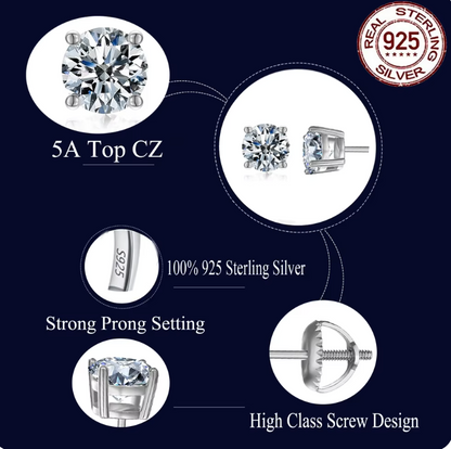 Stud 4 Prong 925 Silver Moissanite