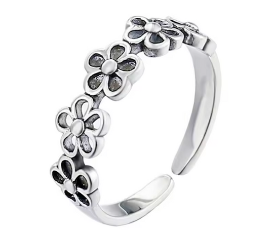 Black Flower Ring 925 Silver