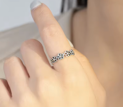 Black Flower Ring 925 Silver