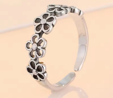 Black Flower Ring 925 Silver