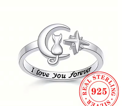 Star Cute Cat Ring 925 Silver