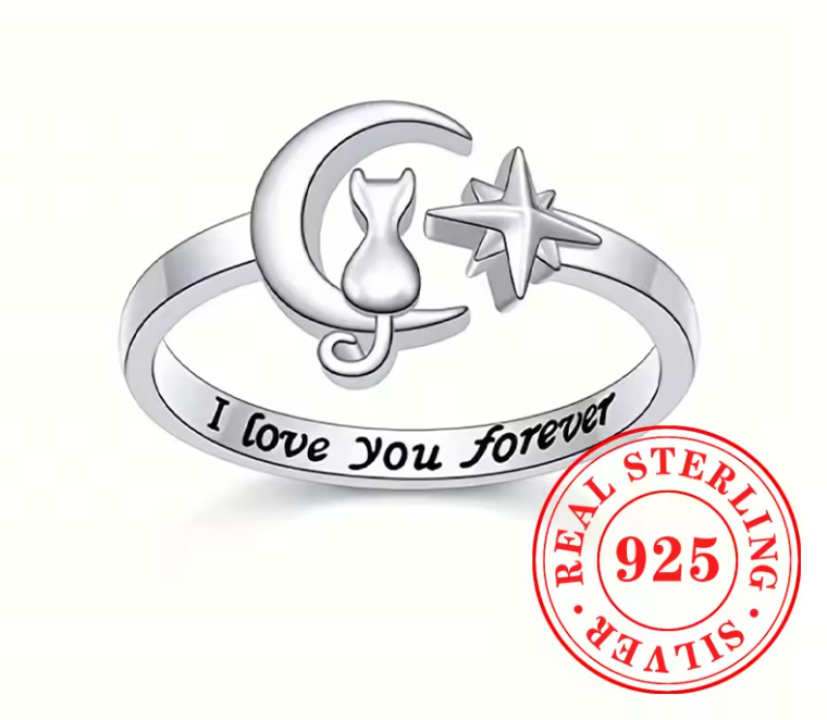 Star Cute Cat Ring 925 Silver