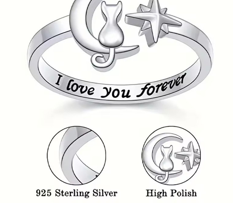 Star Cute Cat Ring 925 Silver