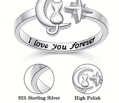 Star Cute Cat Ring 925 Silver