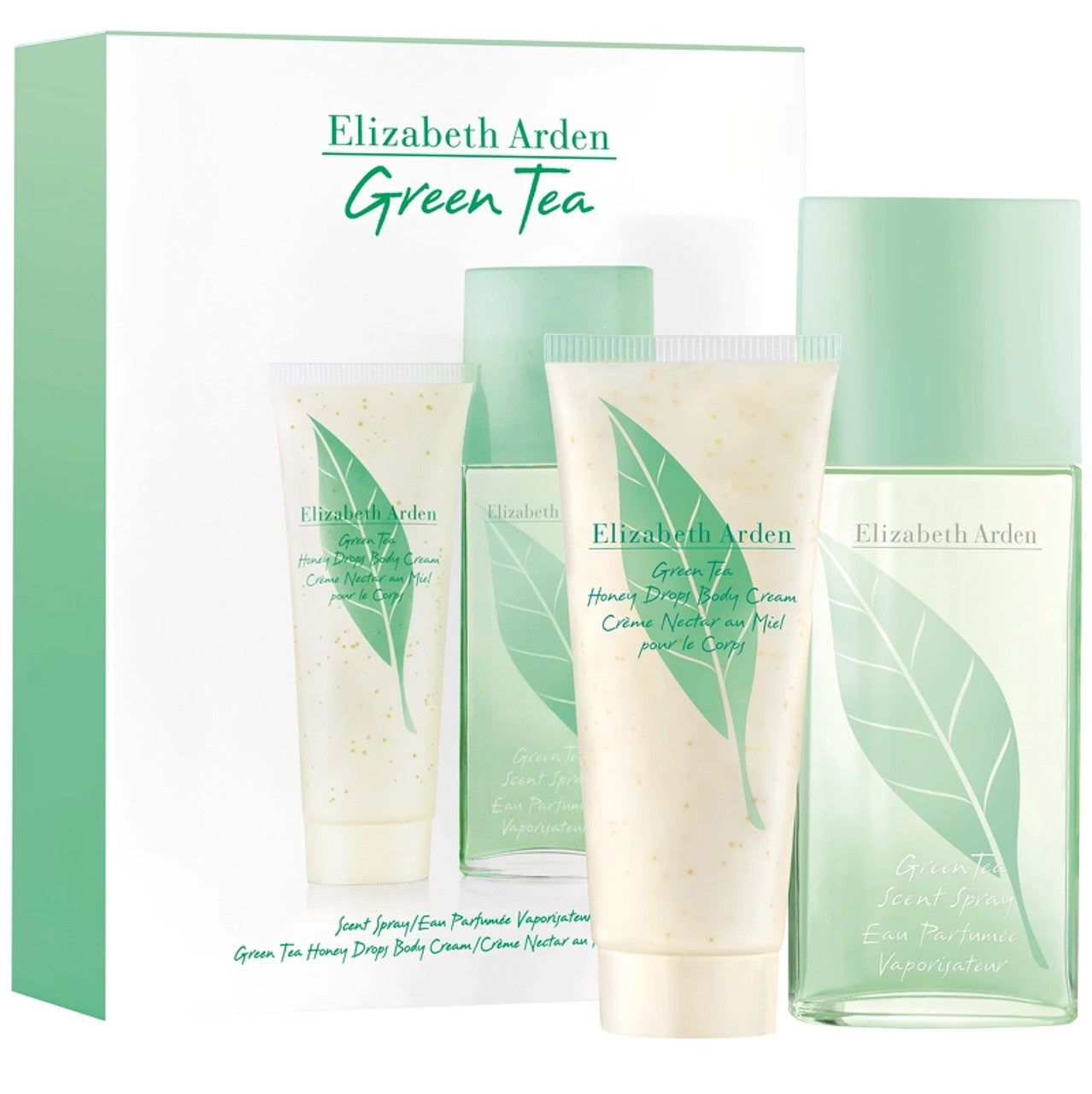 ELIZABETH ARDEN GREEN TEA 2PC SET (3.3oz Scent Spray, 3.3oz Body Cream) GREEN BOX