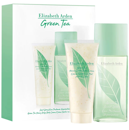 ELIZABETH ARDEN GREEN TEA 2PC SET (3.3oz Scent Spray, 3.3oz Body Cream) GREEN BOX